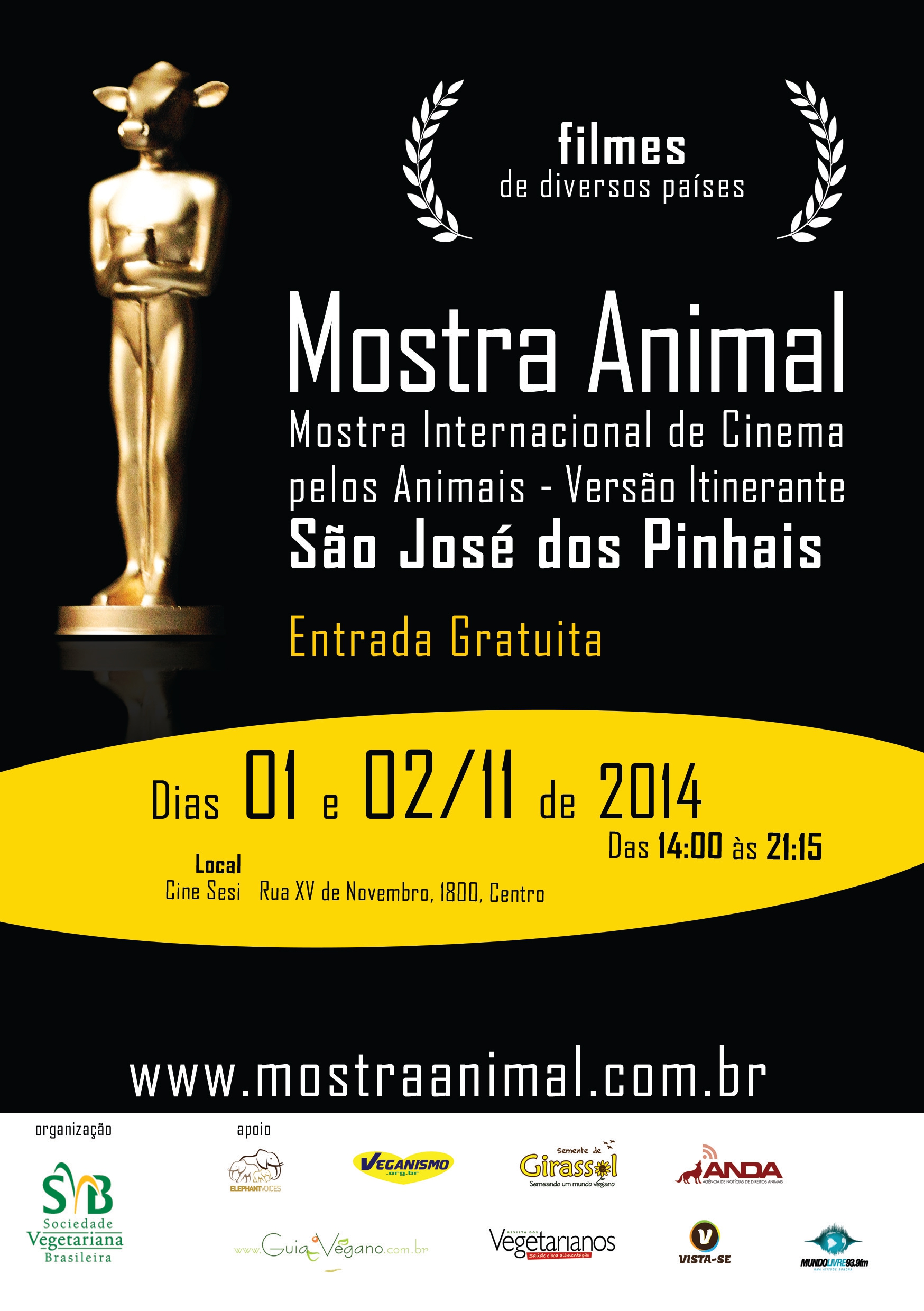 Mostra internacional de cinema pelos animais em São José dos Pinhais