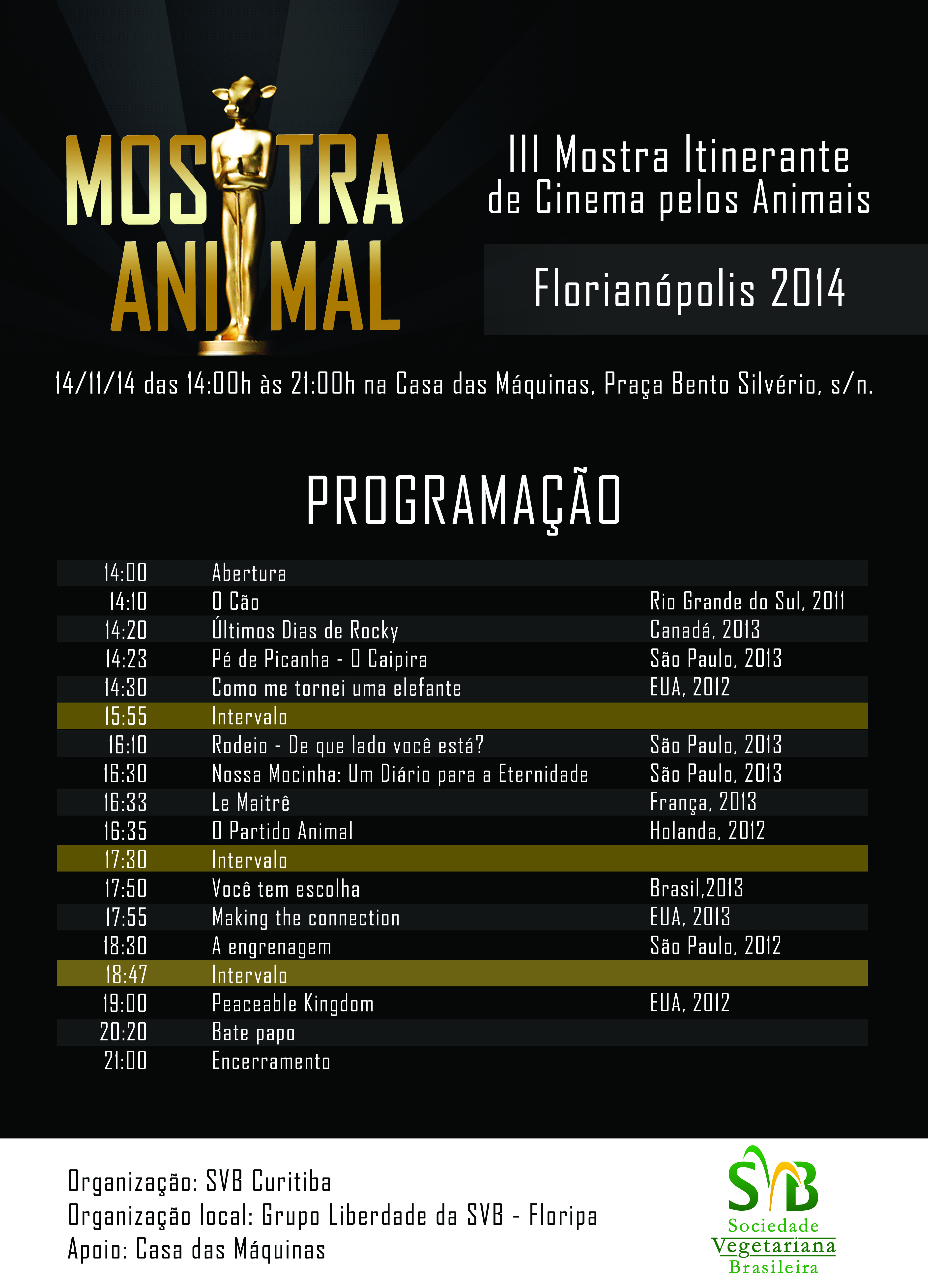 Mostra internacional de cinema pelos animais em Florianópolis