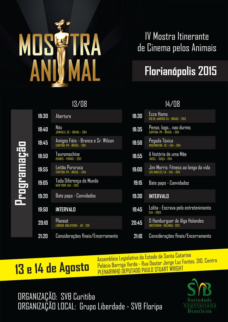 Mostra internacional de cinema pelos animais em Florianópolis