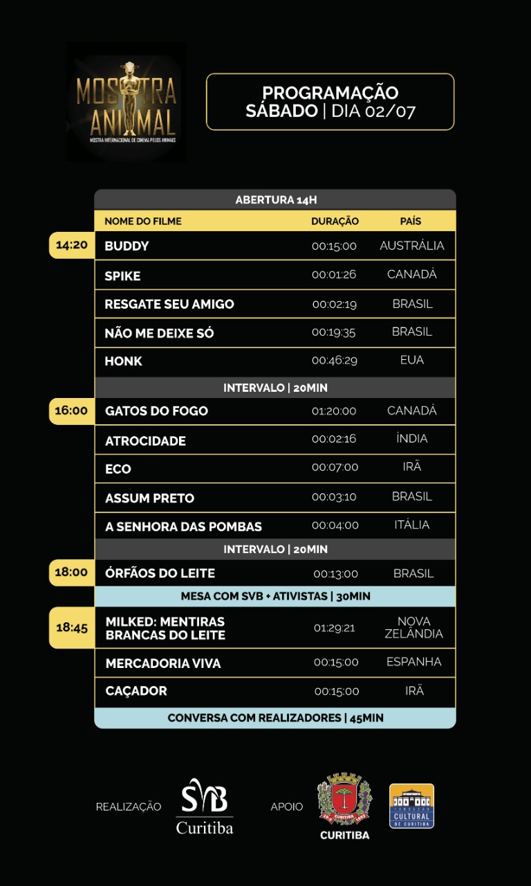 Programação da Mostra Animal 2022 de sábado